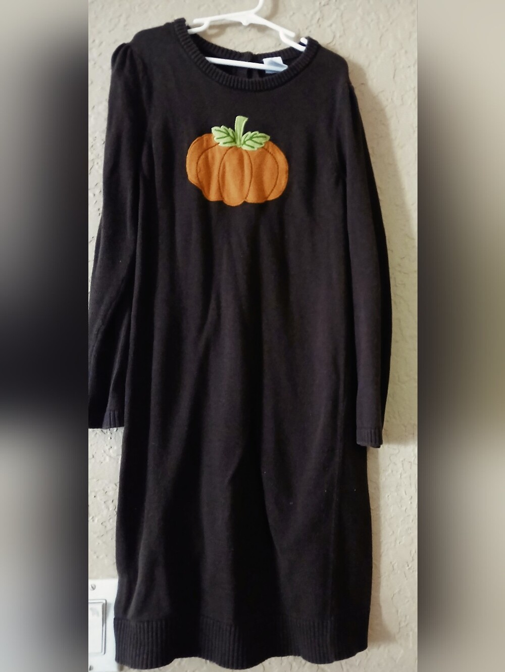 Gymboree Black Knit Dress with Orange Pumpkin and Green Leaves